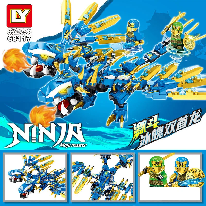 

Ninja Toys Figure Blocks Red Blue Deformed Double-headed Dragon Small Particle Parent-child Toy Boy Children Gift Building Block