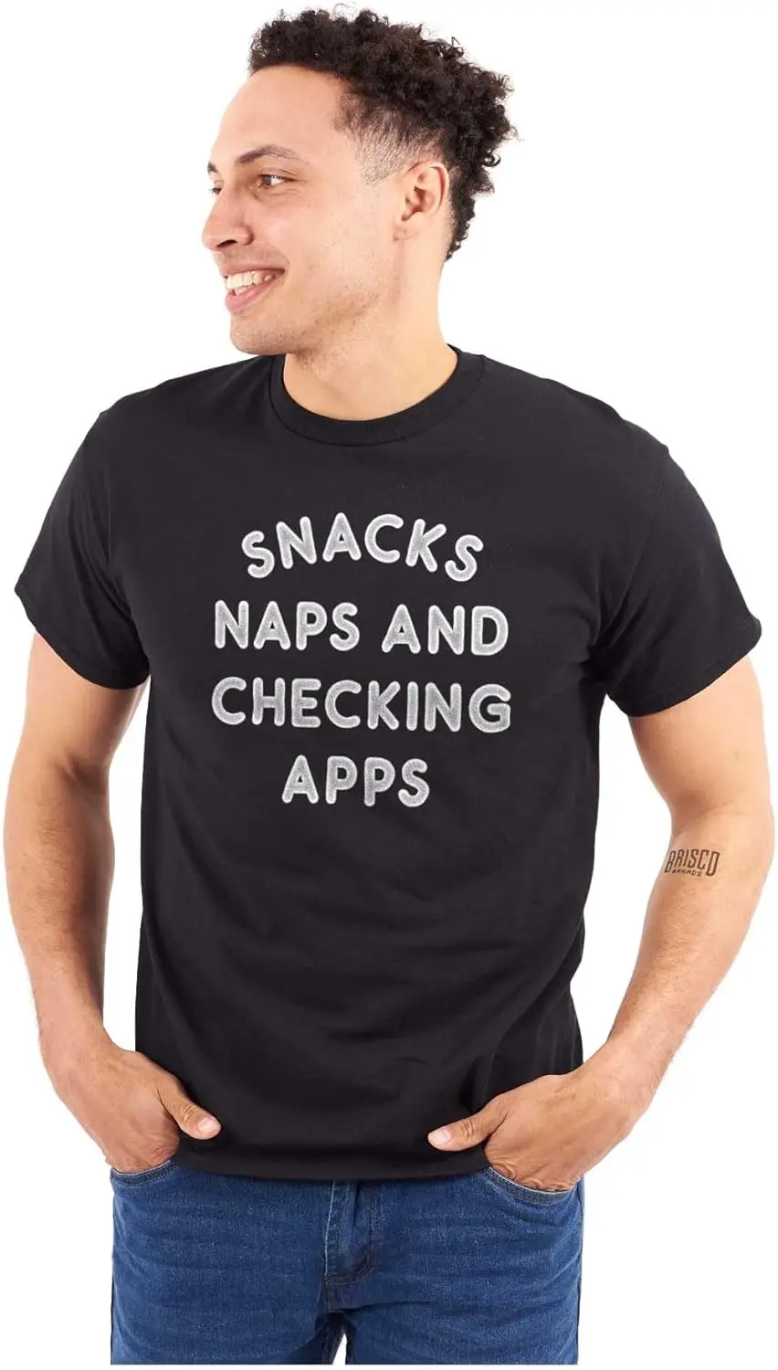 Бренды Brisco Snacks Naps Checking Apps Футболка с рисунком Lazy Chill для мужчин и женщин