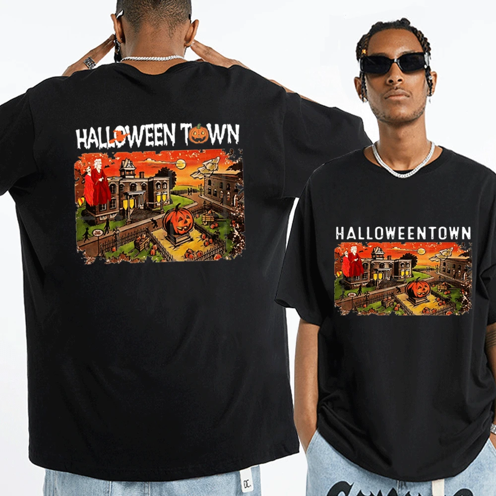 

90s Vintage Halloween T Shirt Men Women Clothing Halloweentown Pumpkin Print Short Sleeves Tees Streetwear Funny T-shirt Tops