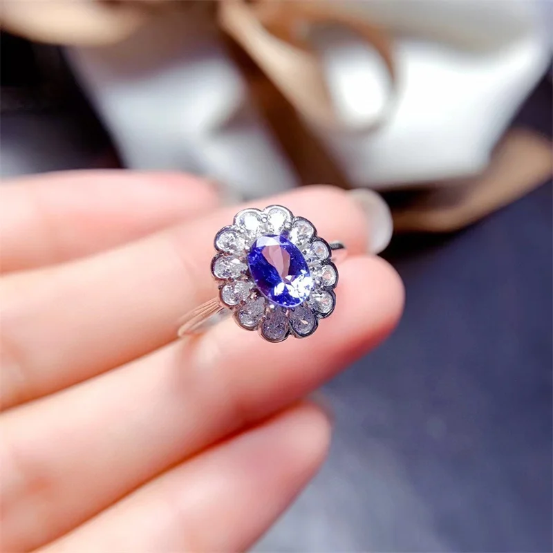 Новое кольцо из серебра 925 пробы с натуральным танзанитом для женщин драгоценное