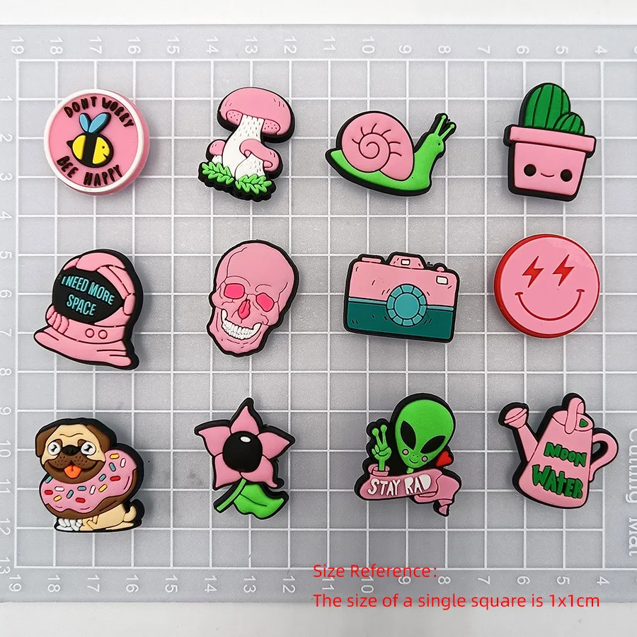 Novelty Design Pink Series PVC Shoe Charms Sandal Accessories Snail Skull Alien Diy Shoe Buckle Decoration Jibz For Croc Charms