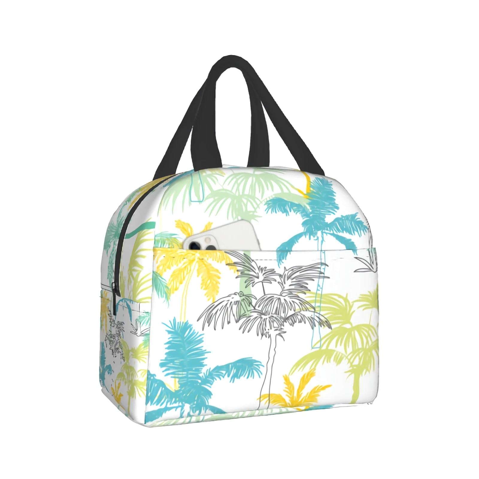 

Tropical Palm Tree Lunch Bag Box Tote Colorful Plants Organizer Lunch Container Zipper Meal Prep Cooler Handbag For Women Men