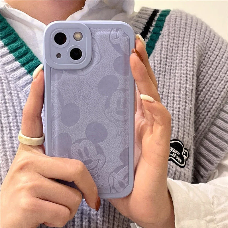 

Disney Mickey Cartoon Leather Phone Cases For iPhone 13 12 11 Pro Max XR XS MAX 8 X 7 SE 2022 Kawaii Protective Back Covers