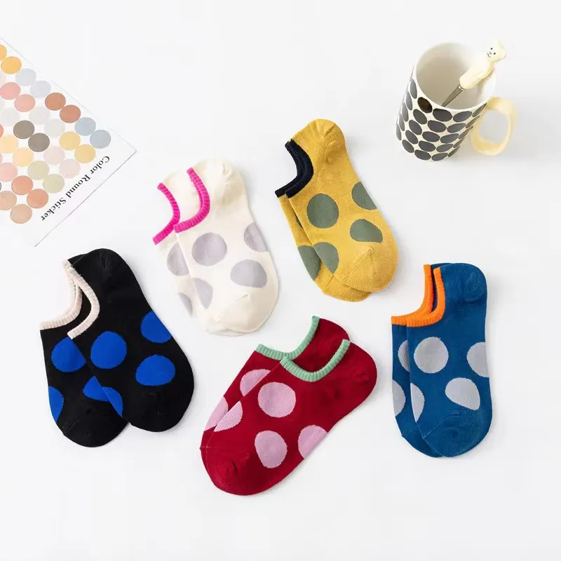 

3 Pairs Women Spring Summer Socks Big Dots Jacquard Pattern Cotton No Show Fashion Invisible Female Low Cut Sneaker Casual