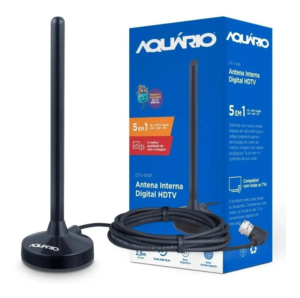 

4K Aquario Dtv-100P High Definicao HD Vhf Uhf Black Full Hdtv Digital Antenna