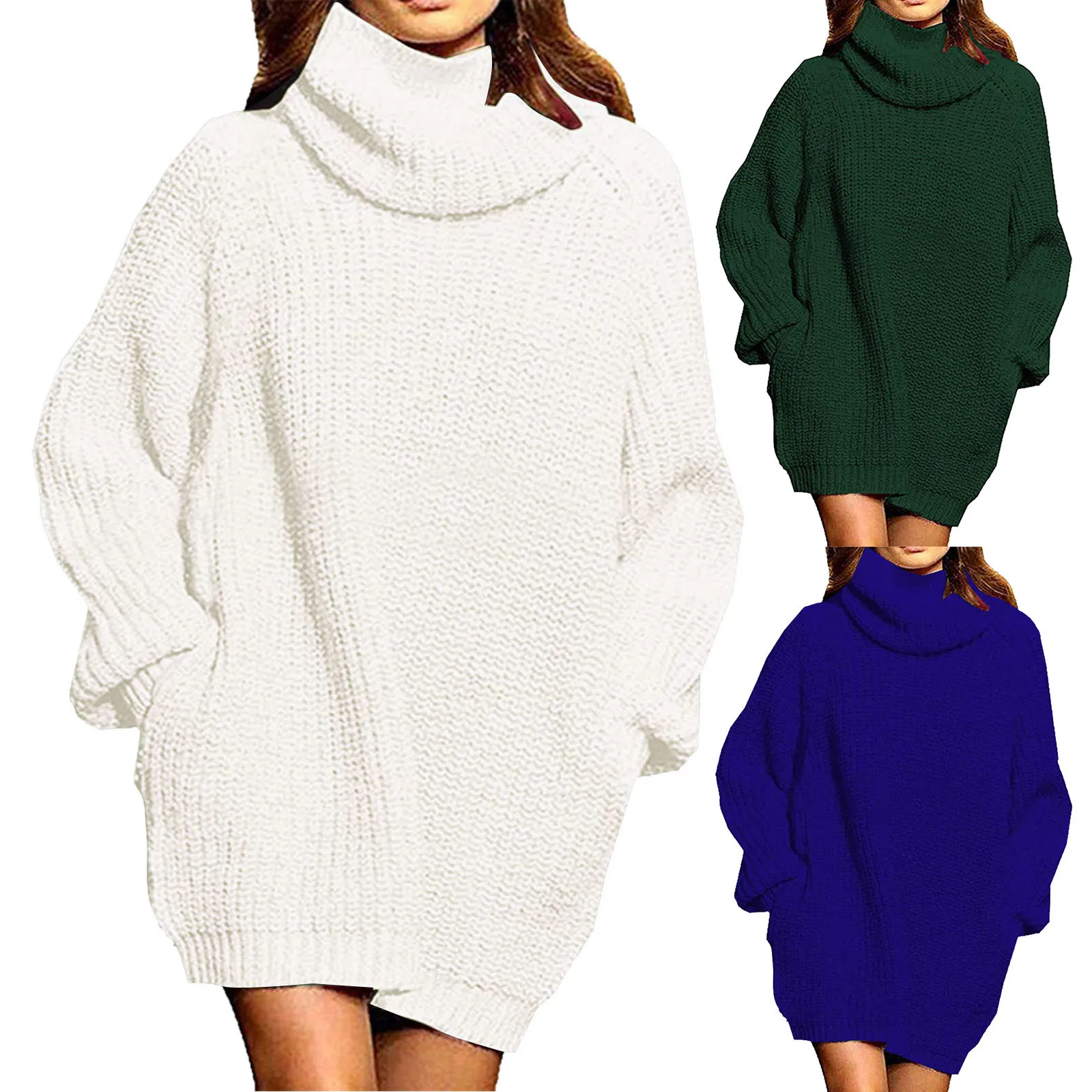 

Women Autumn Winter Long Sleeve High Neck Sweater Medium Length Knitting Dress Turtleneck Sweater Dresses Vestidos Mujer Robes