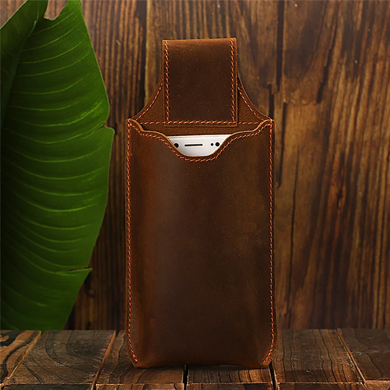 

Поясная сумка для мужчин, уличная сумочка на бедра из натуральной кожи, забавная мужская сумочка для телефона в стиле ретро, чемоданчик для мобильного телефона