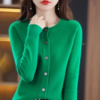 first line ready to wear pure wool cardigan womens long sleeved top springautumn nnew o neck high end cashmere knitted sweater