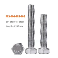 10pcs din933 m3 m4 m5 m6 a2 70 304 stainless steel external hex hexagon head screw with full thread machine screws bolt l660mm