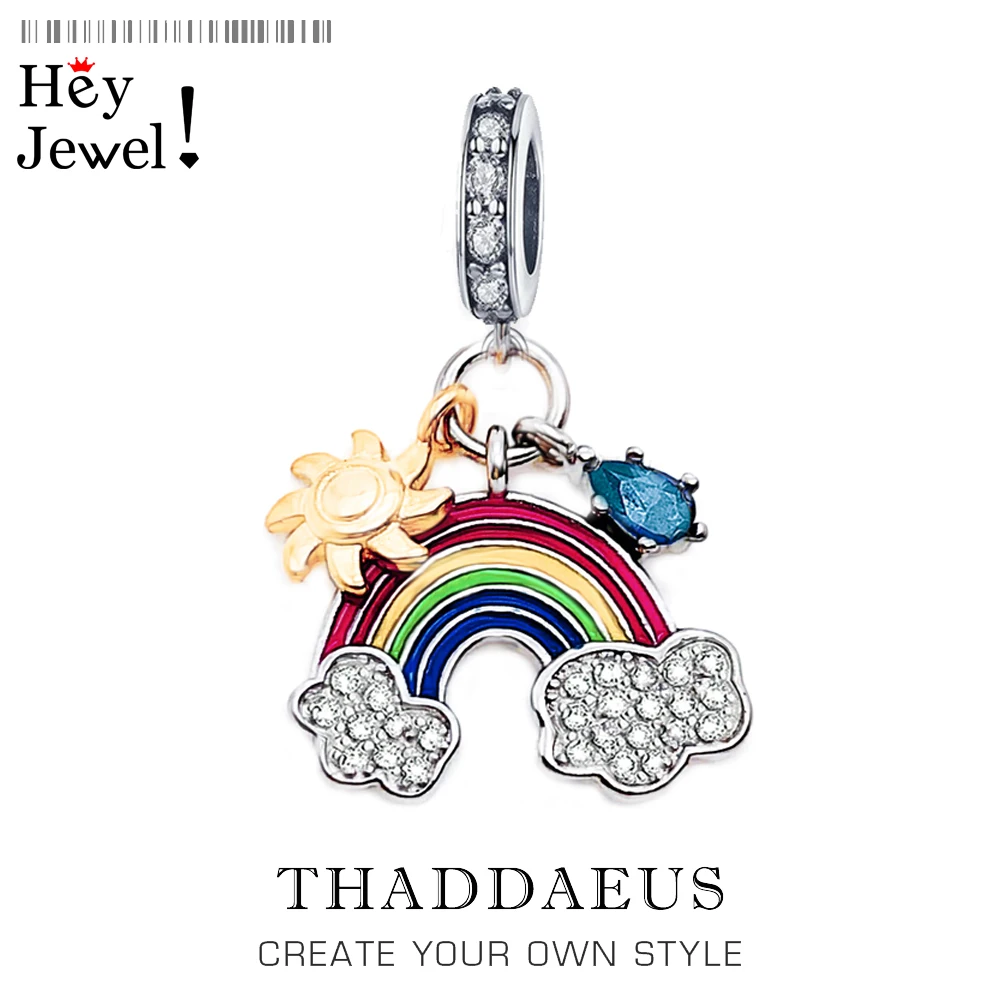 

Rainbow Multi Colour 925 Sterling Silver Dangle Charm Pendant Fit Bracelet Necklace Women 2021 Summer New Fine Jewelry