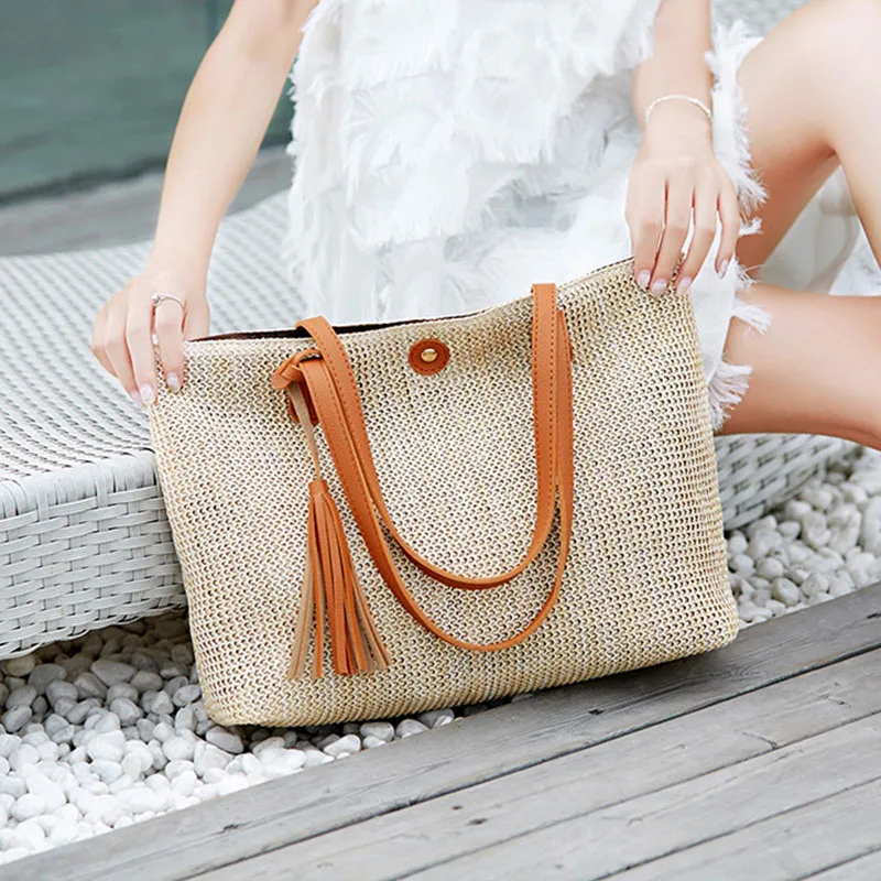 

Новые ПВХ соломенные сумки летние пляжные женские сумки на плечо большая вместительность мягкий простой дизайн Ручная работа женская Мода ...