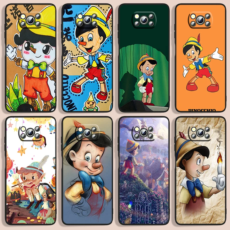 

Pinocchio cartoon Phone Case For Xiaomi Poco F1 X2 F2 X3 C3 M3 F3 X4 M4 F4 Pro 5G 4G NFC GT Black luxury Silicone Funda Cover