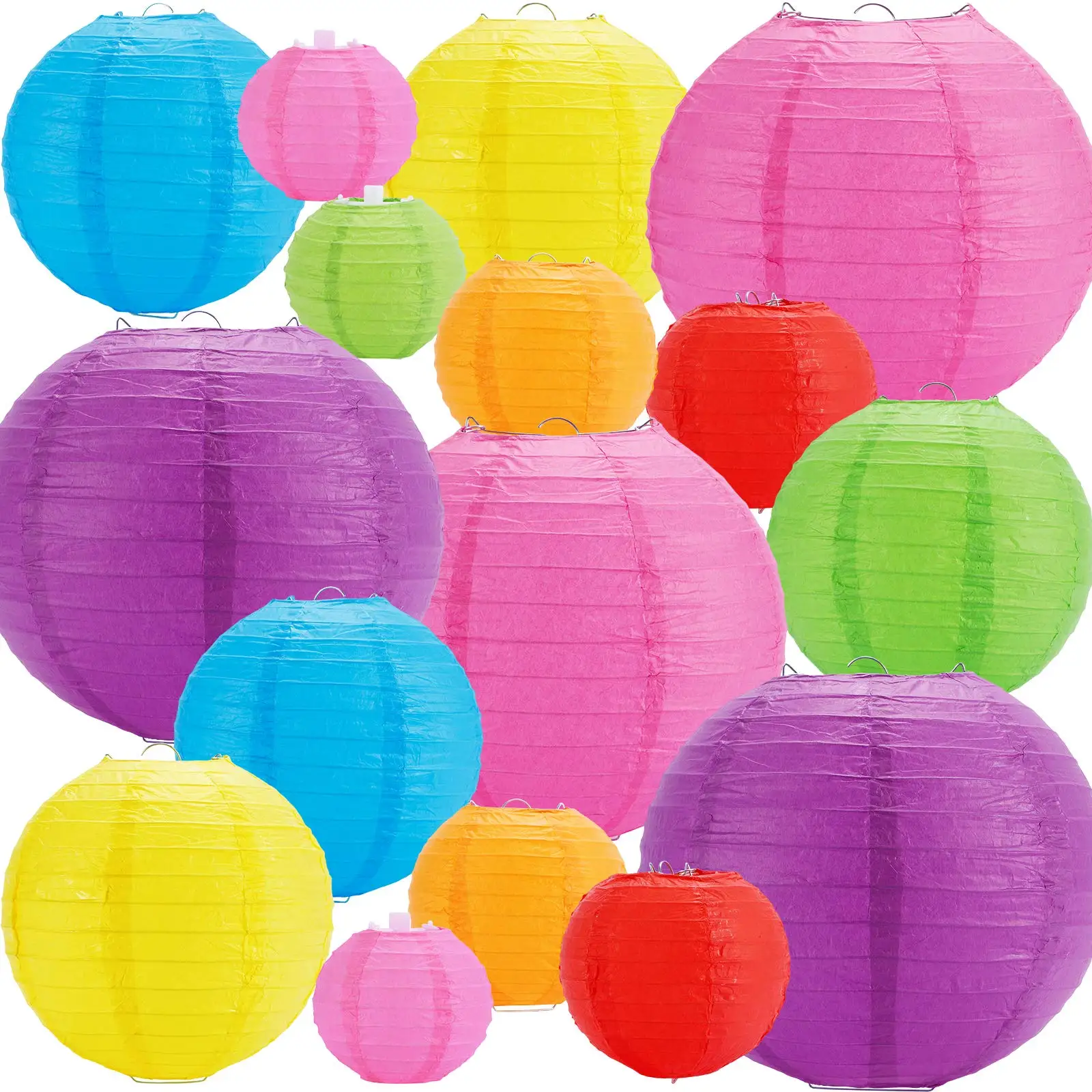 

16pcs/Lot 4-10 inch Mix Size Chinese Paper Ball Lampion Hanging Colorful Wedding Decoration Paper Lanterns Lampshade Party Decor