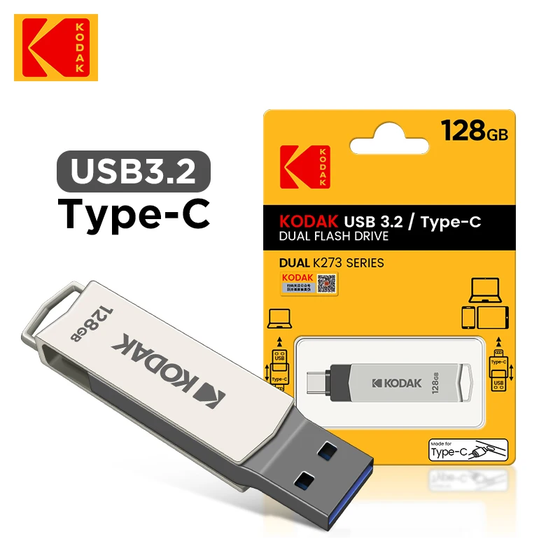 

Kodak K273 USB Flash Drives High Speed 128GB 256GB U disk USB3.2 pendrive 64GB Metal OTG Stick 100% Original