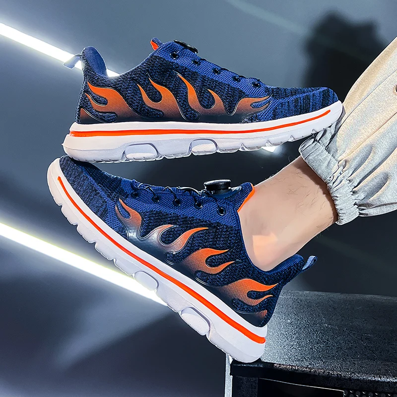 Men Women Sneakers Flame Print Tennis Shoes Desigh Buckle Fashion Casual Famale Walking Shoes Male Sneakers