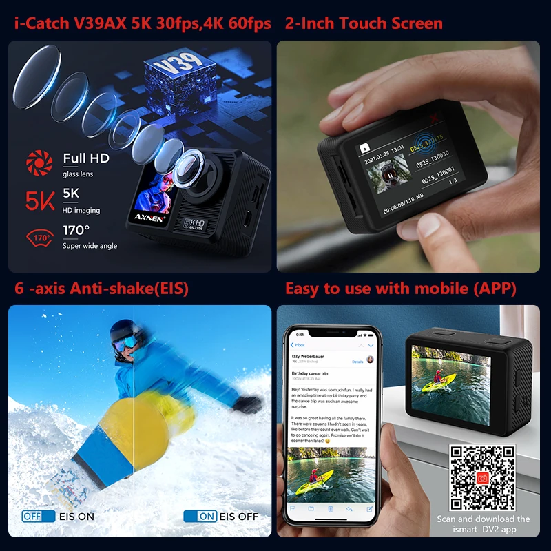 AXNEN AX9 5K Экшн-камера с беспроводным микрофоном 4K 60fps EIS видео Спортивная камера s