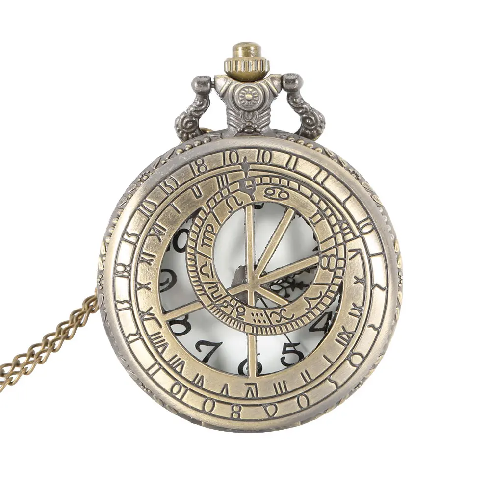 

Retro Steampunk Round Quartz Number Hollowed Case Clock Gifts With Chain