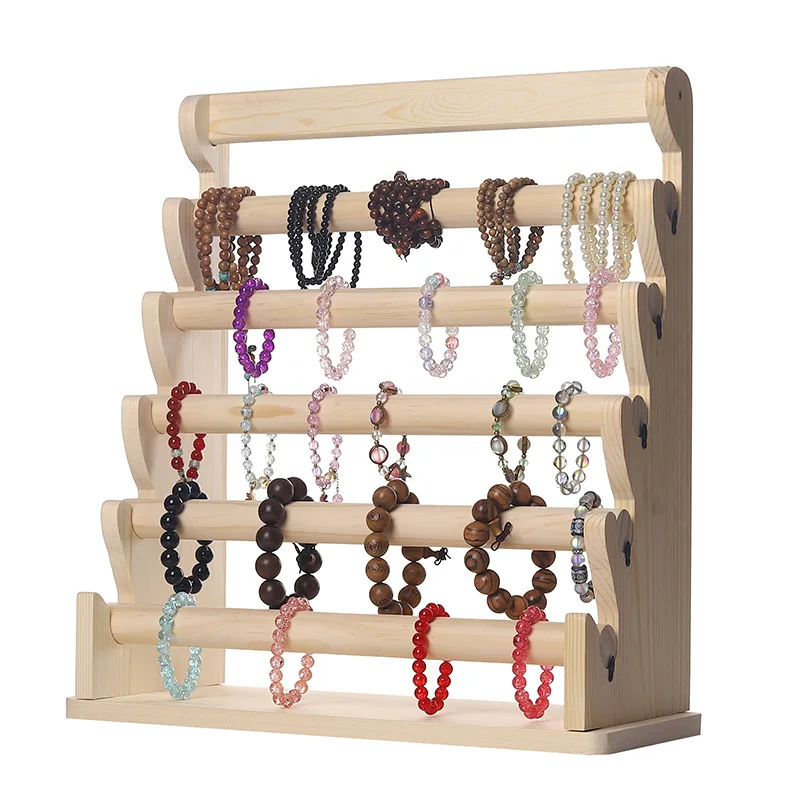 Solid Wood Jewelry Display Rack Stand Earrings Holder for Stud Earring Pendants Bracelets Rings Jewelry Organizer Showcase Shelf