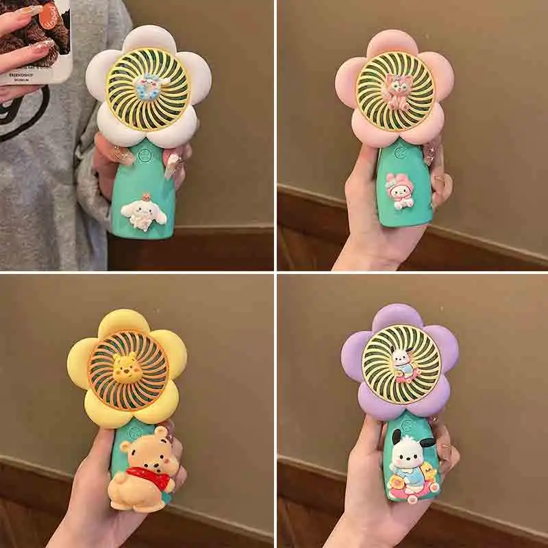 

Handheld Cartoon Small Electric Fan Sanrios Kawaii Cinnamoroll Melody Pochacco Cute Portable Three Adjustable Gears Electric Fan