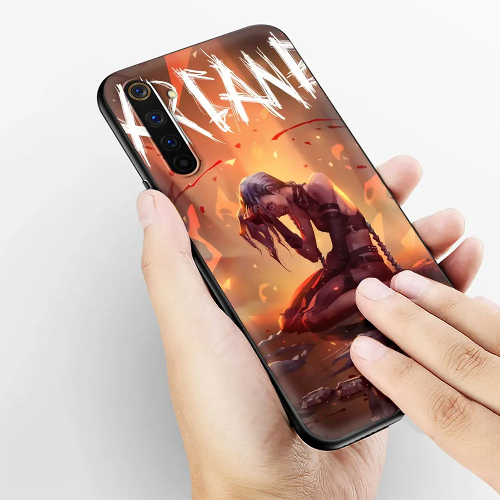 anime arcane jinx mobile phones cover for realme 8 6pro c21 c3 c12 xt 7 5 gt master black case c21y c15 c11 x50 celular coque free global shipping