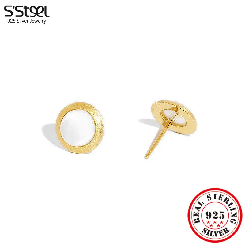 

S'STEEL 925 Sterling Silver White Shell Studs Earrings For Women's 2023 Luxury Minimalist Hypoallergenic Earing Fine Jewelry