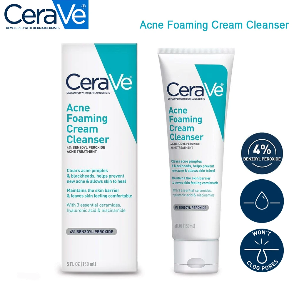 

CeraVe Acne Foaming Cream Cleanser Acne and Blackheads Treatment Prevent New Acne Moisturizing Cleanser Skin Care 150ml