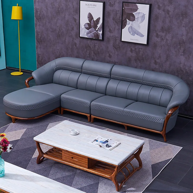 

Imported ebony gold luxury brand-new Chinese leather sofa first floor cowhide solid wood sofa living room size house type