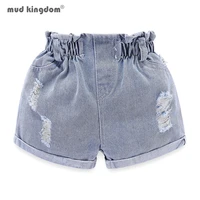 mudkingdom big girls denim shorts plain vintage elastic waist jean short pants for toddler kids clothes fashion beach holiday