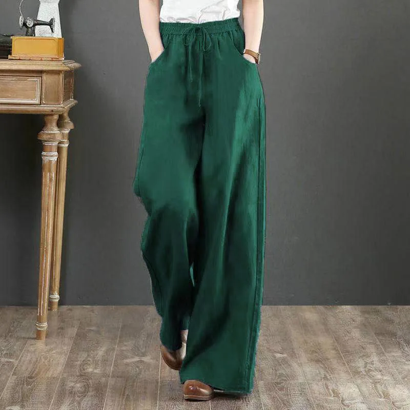 

6 Colors 2023 Summer Cotton Hemp Women's Pants Loose Wide Leg Straight Tube Pants High Waist Floor Towers Casual Retro Style
