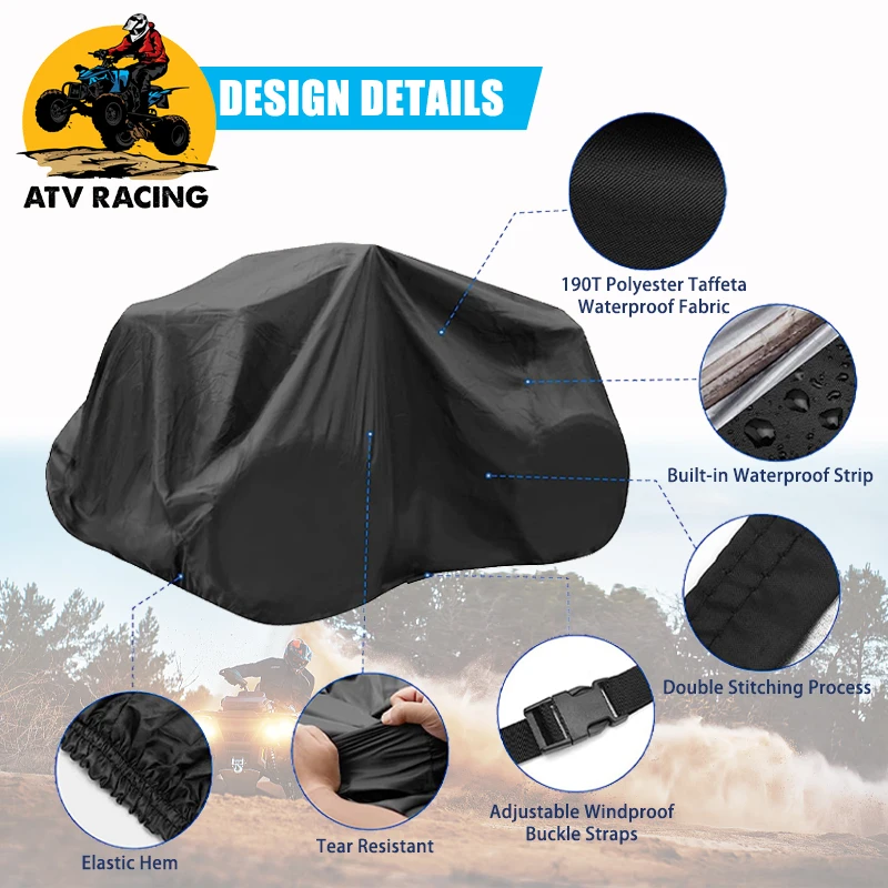 Черный чехол для квадроцикла 190T Толстый водонепроницаемый мотоцикла UTV скутера