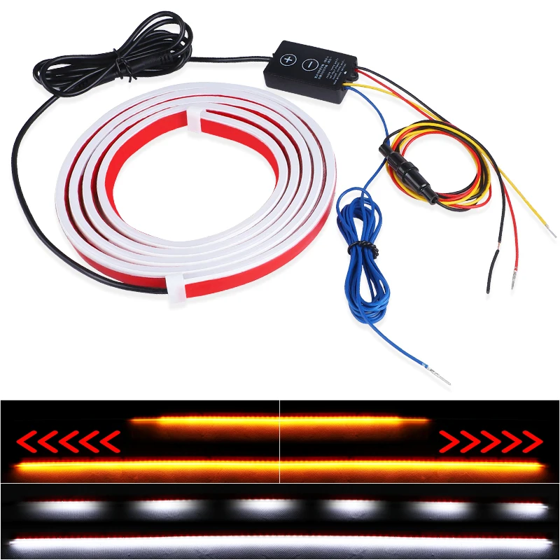 

1.8m Car Hood Light Strip Daytime Running Light Decorative Light White Yellow Dynamic LED DRL Universal Auto Head Lamp Accessory