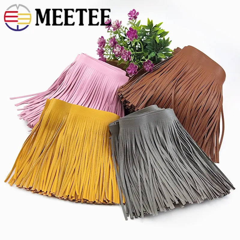 

2Meters Width 3mmXLength 10-30cm PU Leather Tassel Fringe Trim Faux Leathers Soft Long Fringes Lace Decoration Ribbon Accessory