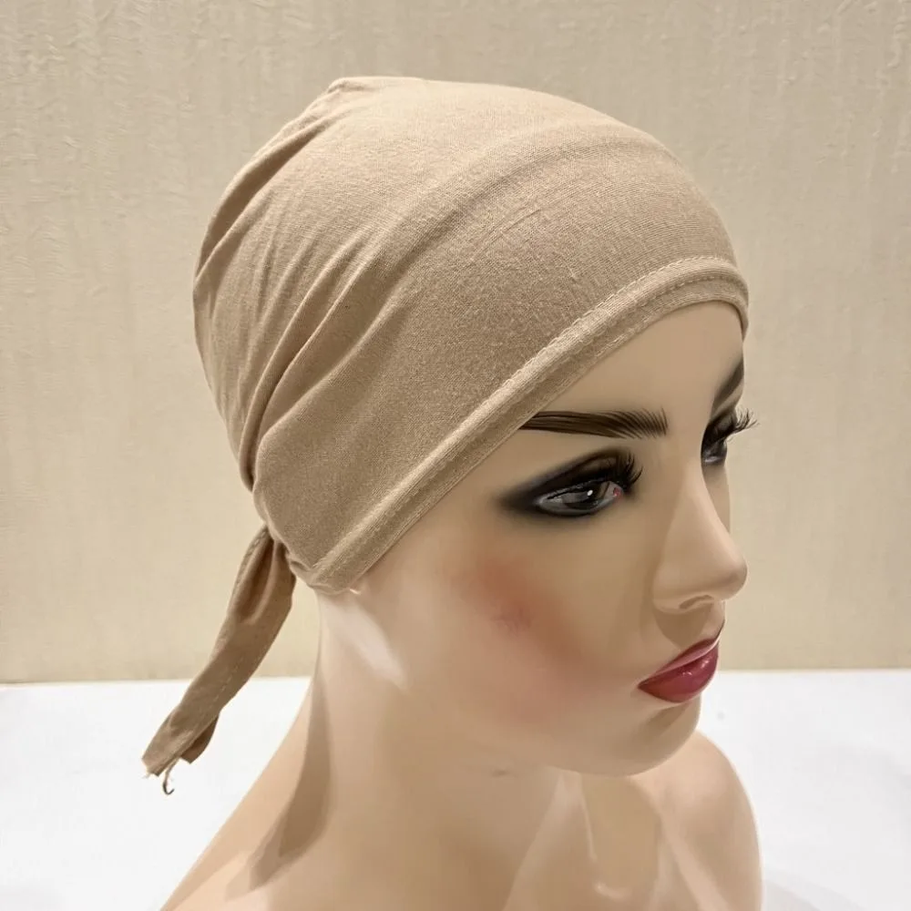 

TIE BACK Women Under Scarf Hijab New Stretchable Cotton Headscarf White Black Bonnet Cap Ladies