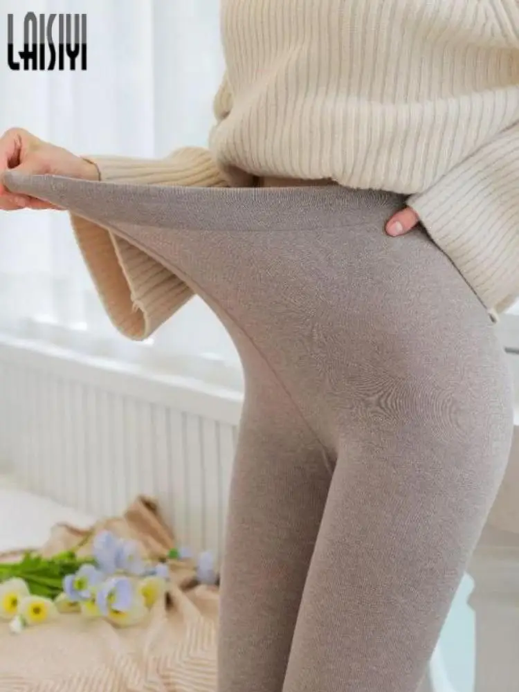 Autumn Women's Leggings Cotton Soft Casual Stacked High Waist Tights Slim Basic Beige Knitted Ribbed Winter Leggings for Women