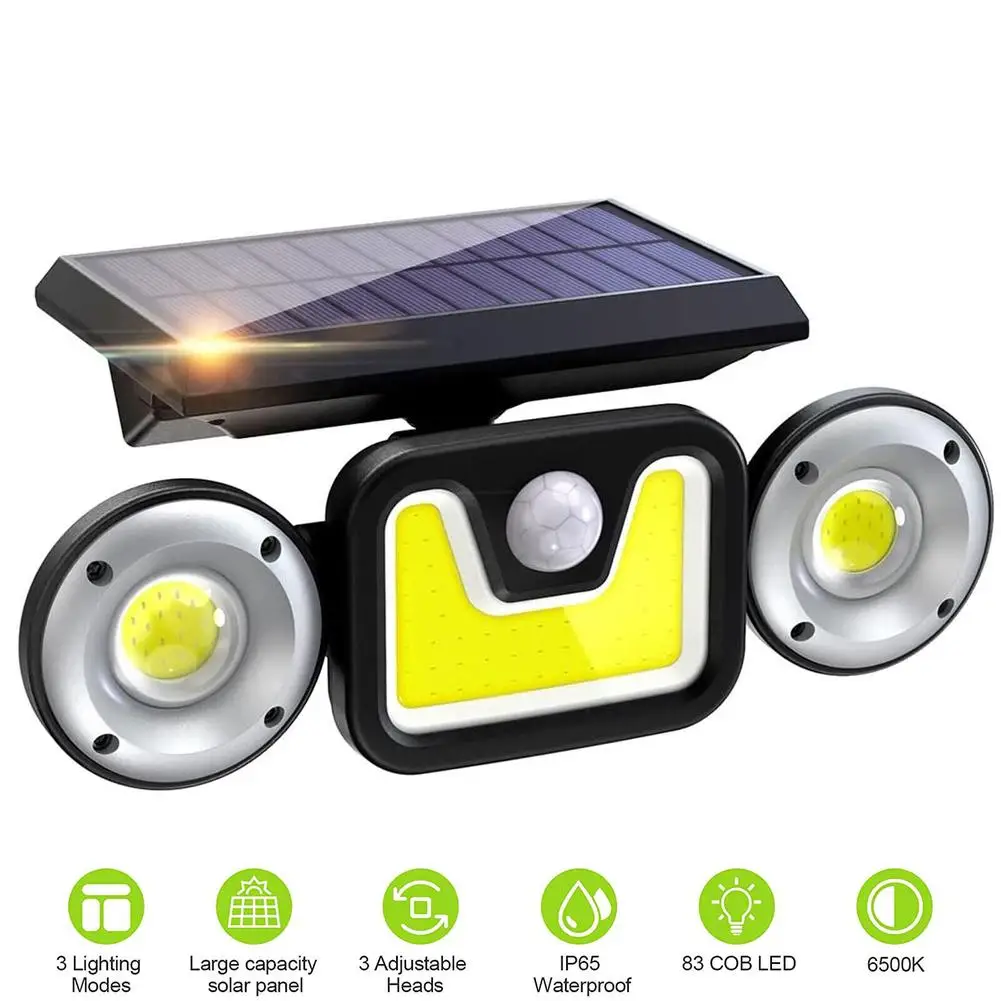 

3 Heads Solar Wall Lamp With 2 Eyes Outdoor Waterproof Solar Light Rotatable Motion Sensor Garden Street Lights