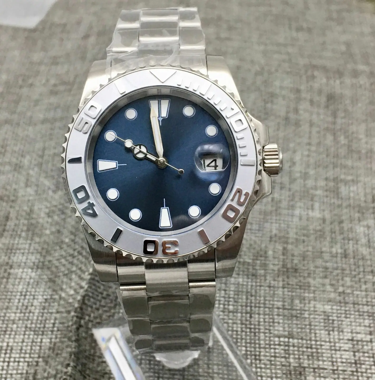 

Watch Men's Automatic Mechanical 40mm Blue No LOGO Dial Ceramic Ring Stainless Steel Bracelet