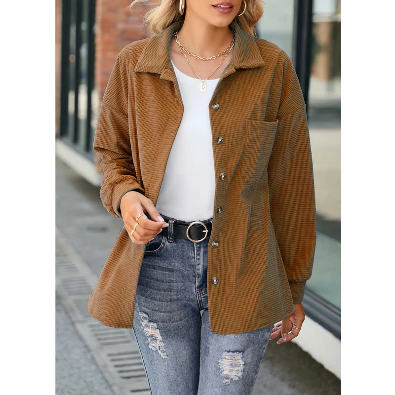 

Women Vintage Streetwear Oversized Single Breasted Cardigan Shirts Autumn Winter Trendy Solid Long Sleeve Blouse Y2K Pocket Tops