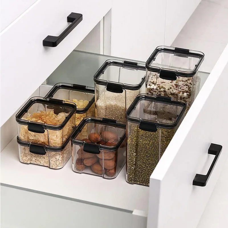 

3/4Pc Plastic Food Storage Container Jar Set with Lid Kitchen Bulk Sealed Cans Refrigerator Multigrain Tank Container for Cereal