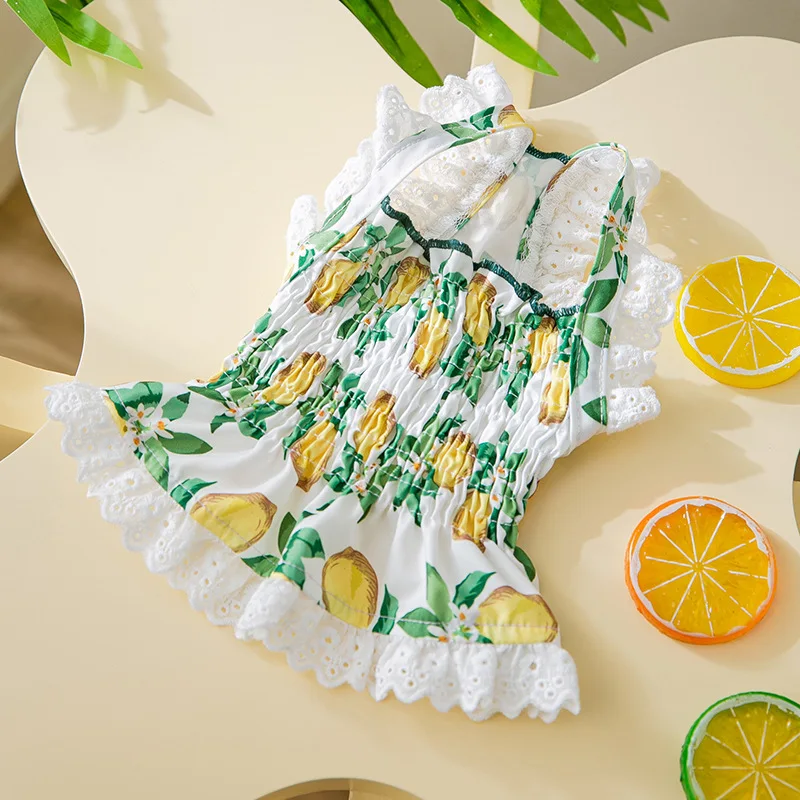 

Fruit Print Dress Dogs Clothing Pet Thin for Dog Clothes Small Costume Soft French Bulldog Cute Summer Green Boy Collar Perro