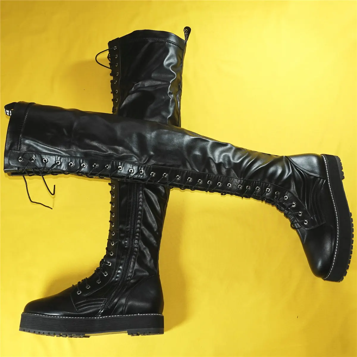 Platform Pumps Shoes Women Lace Up Over The Knee High Motorcycle Boots Female Round Toe Thigh High Fashion Sneakers Casual Shoes