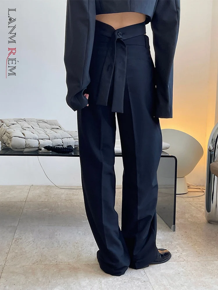 

[LANMREM] Black Designer Pants For Women High Waist Wide Leg Trousers Office Lady Female Clothing Fashion 2023 Autumn New 26D457