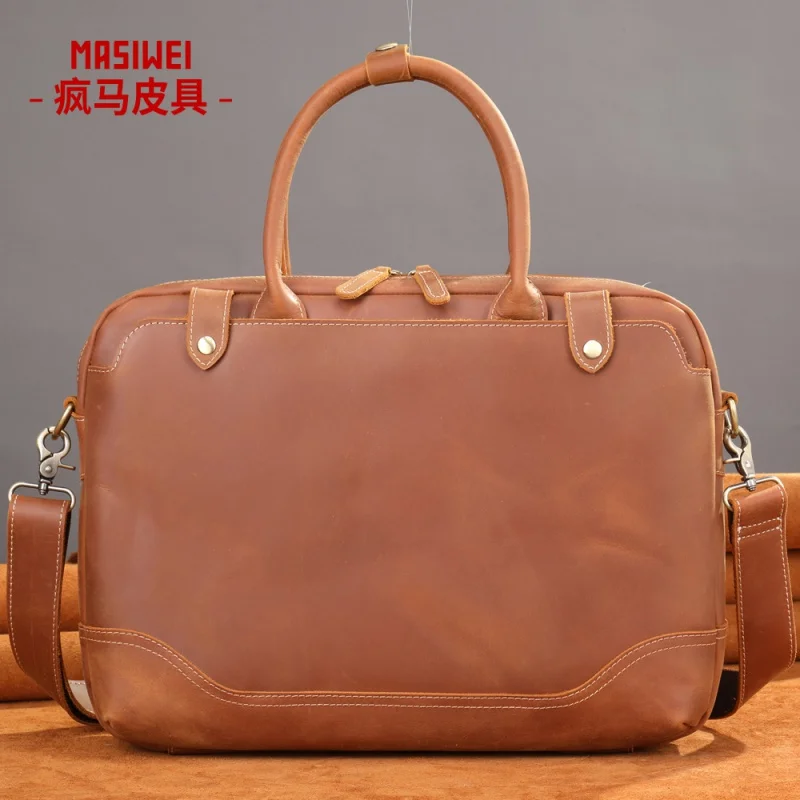 

Кожаный портфель Crazy Horse для мужчин, сумка из натуральной кожи в европейском и американском стиле, мессенджер большой вместимости в стиле ре...