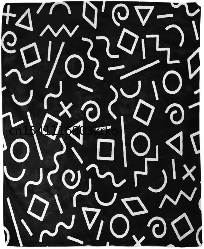 

Фланелевое Одеяло с геометрическим рисунком, декоративное мягкое одеяло в абстрактном стиле 80-х, для дома, в стиле Мемфиса, черно-белое