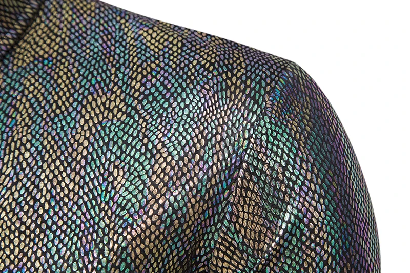 Mens Rainbow Metallic Snake Pattern Shirt 2022 Sexy New 70s Disco Nightclub Dress Shirts Halloween Party Prom Top Shirt Chemise