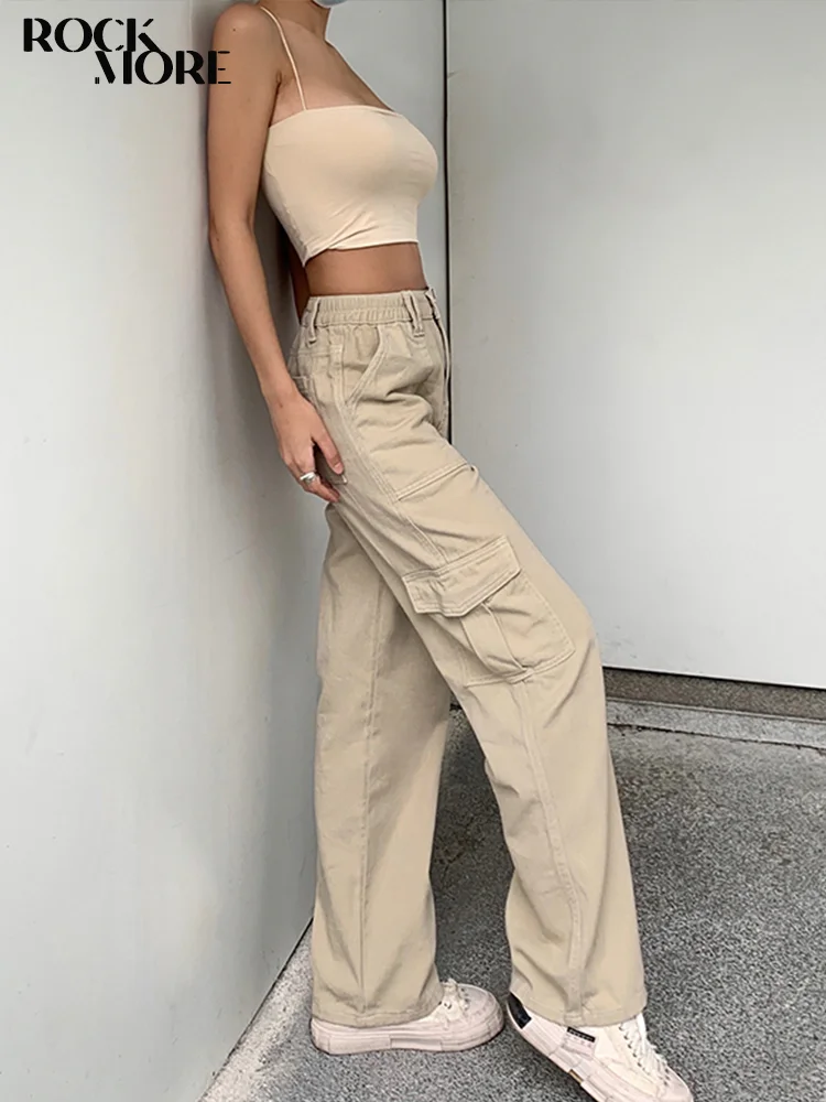 Rockmore мешковатые джинсы с высокой талией женские 90s уличные прямые брюки-Карго