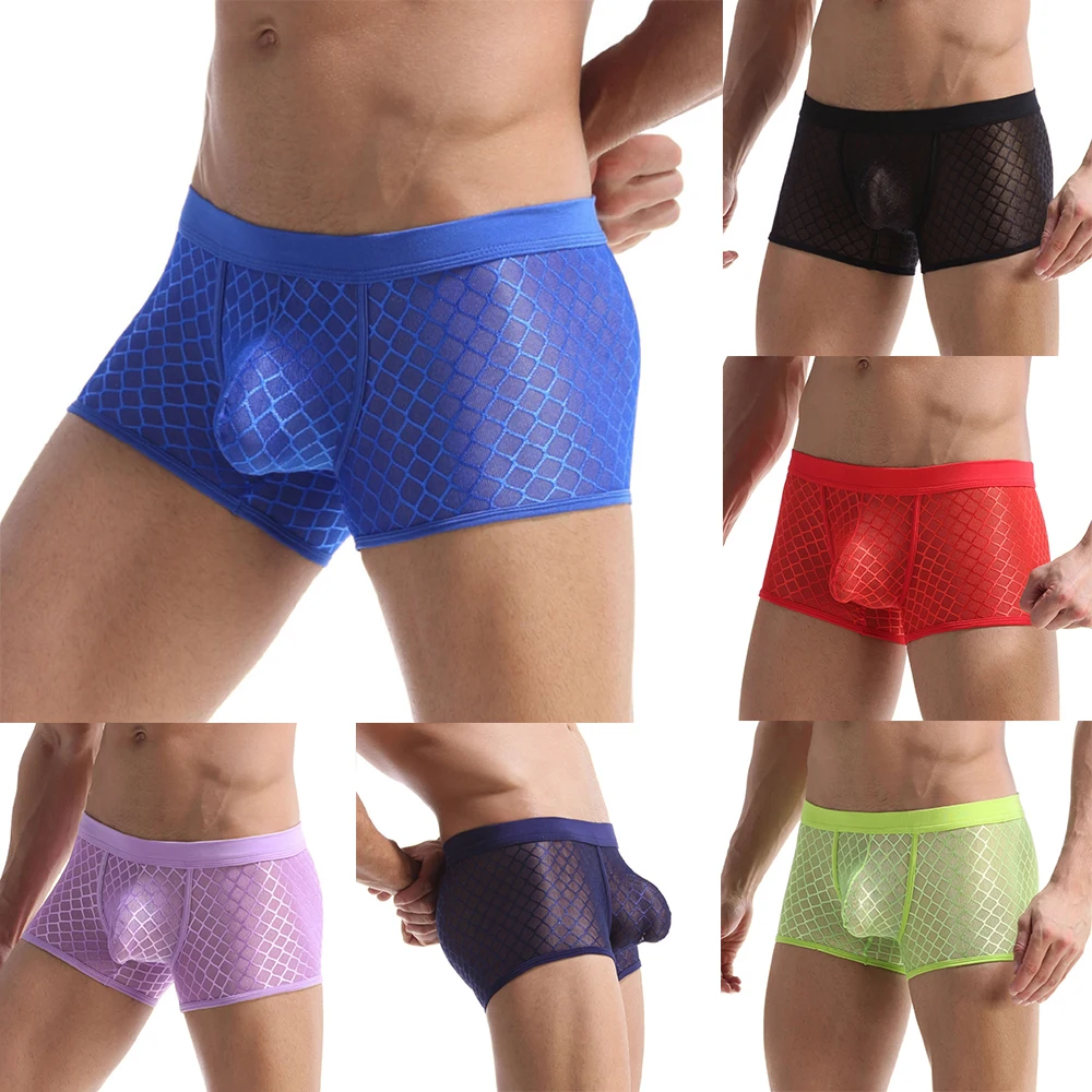 Men Sexy Transparent Boxers Low Waist Boxer Briefs Male See Through Boxershorts Bulge Pouch Panties Breathable Underpants Bikini