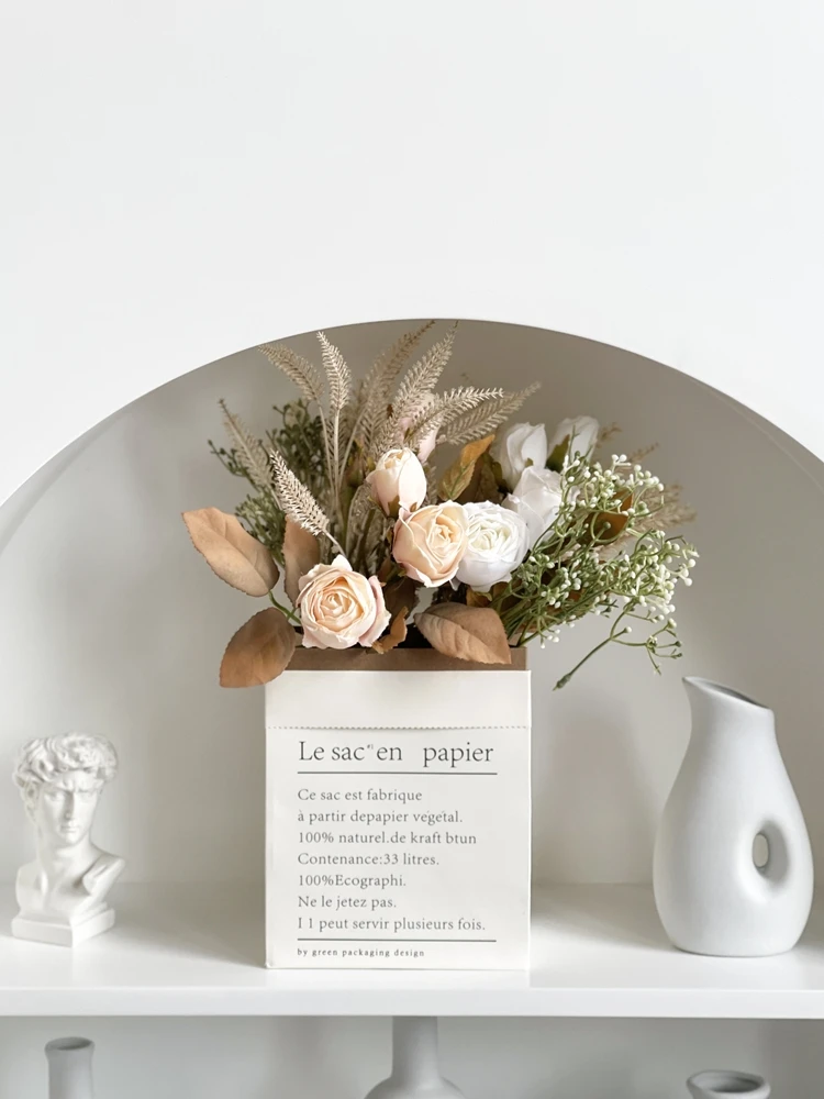 

ins wind simulation rose bouquet paper bag wheat ear flower art set coffee table desktop decoration creative decoration