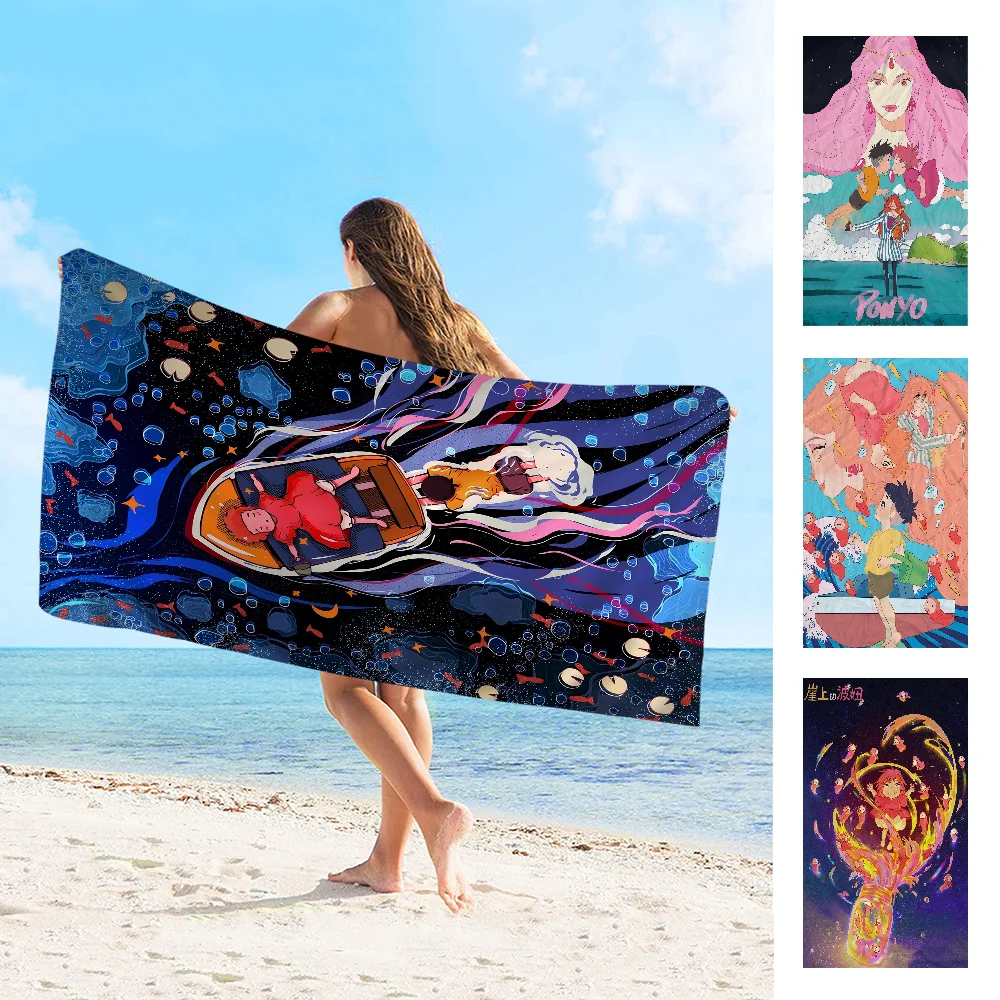 Пляжное полотенце из микрофибры в стиле аниме P-ponyos быстросохнущее мягкое для
