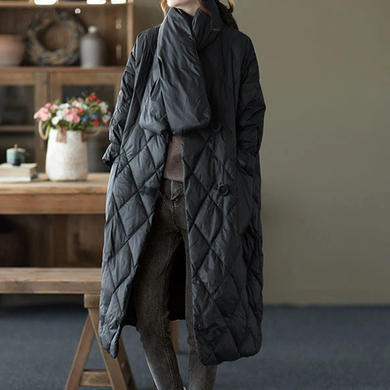 2022 New Korean Fashion Light Knee Length Down Coat with Scarf   coat women  winter jacket women  Long  Casual
