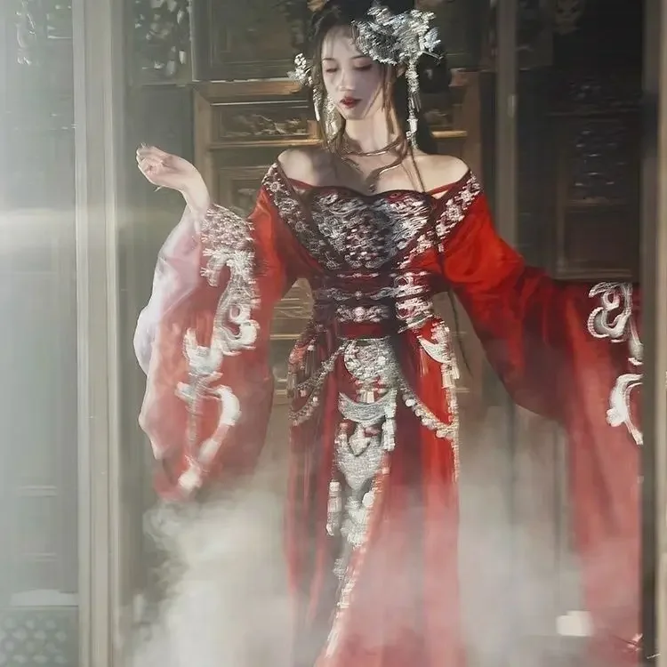 Фото Косплей Hanfu Dress Set [Lover Gu] Новый стиль Hanfu Red Dress Suit Этнический костюм Han Set День святого Валентина Красный вышитый Hanfu №1